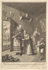 The Curate and the Barber Disguising Themselves to convey Don Quixote Home Six I..., 1756 or after by William Hogarth