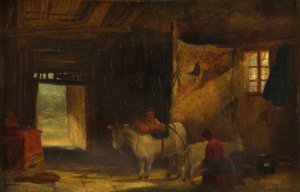 A Welsh Interior with Girl Milking a Goat by William James Muller