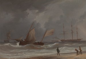 A Lugger Driving Ashore in a Gale by William Joy