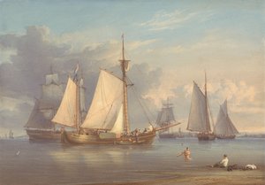 Dutch Fishing Boats at Anchor in an Estuary by William Joy