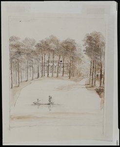 Birdhouse at Chiswick; Pool with a Couple in a Boat, the Woman Fishing by William Kent