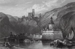 Caub, Castle of Gutenfels, and the Pfalz, Rhine by William Leighton (after) Leitch