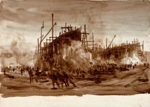 Iron ships on the stocks by William Lionel Wyllie