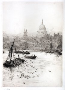 Shipping and Gulls Below St Pauls by William Lionel Wyllie