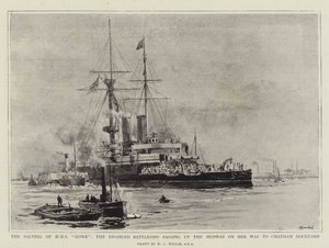 The Salving of HMS Howe, the Disabled Battleship Passing up the Medway on her Way to Chatham Dockyard by William Lionel Wyllie