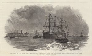 The Visit of the Queen to Liverpool, the Claughton, with Her Majesty on Board, passing the White Star SS Republic on the Mersey