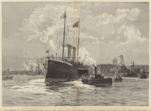 The opening of The Manchester Ship Canal, the Royal Yacht Enchantress with Her Majesty on Board, at the Mode Wheel Lock by William Lionel Wyllie