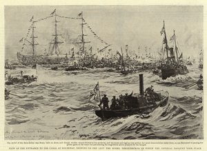 View of the Entrance to the Canal at Holtenau, showing on the left the Model Three-Decker in which the Imperial Banquet took place by William Lionel Wyllie