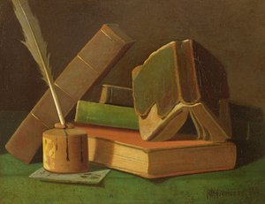 Still life with books and ink well