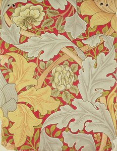 Acanthus Leaves and Wild Rose on a Crimson Background, Wallpaper Design