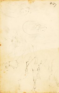 Studies--figures, log, horse and rider, etc.