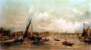 Waterloo Bridge from the West with a Boat Race by William Parrott