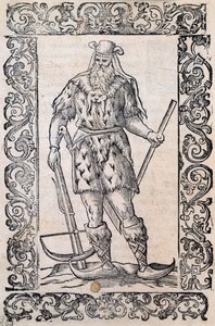 Man with Fur Dress, Crossbow and Shoes with Twisted Tip (Example of Rudimentary Skis)