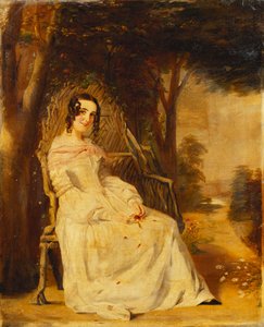 Portrait of Mary Freer Seated Small Full Length on a Garden Seat by William Powell Frith