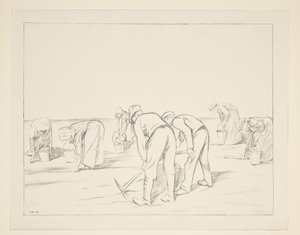 Farm workers with pickaxes and buckets by William Rothenstein