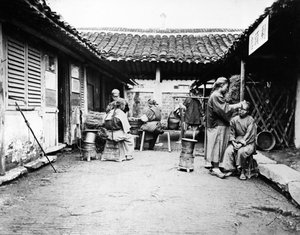 Itinerant Barbers at a Country House, China by William Saunders