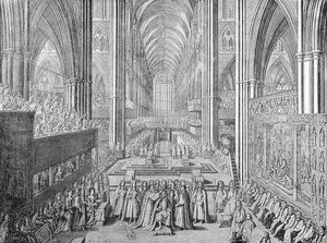 The Coronation of James II in Westminster Abbey, London, 1685 by William Sherwin