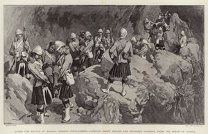 After the Battle of Dargai, Gordon Highlanders carrying down Killed and Wounded Gurkhas from the Scene of Action