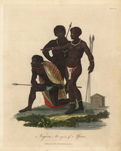 South African Natives with Spears, Animal Skin Coat, Necklace by William Smellie