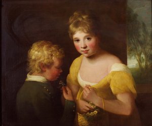 Two Children with a Basket of Flowers by William Tate