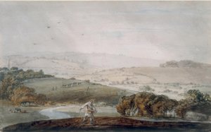 A Farmer Sowing, a River Valley and Rolling Hills Beyond by Joseph Mallord William Turner