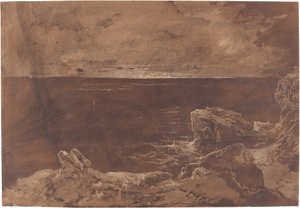 A Rocky Coast by Moonlight