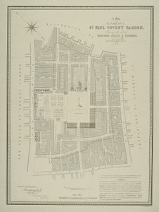 Map of the Parish of St. Paul, Covent Garden, Showing the Site of Bedford House and Grounds, Published by W.P. Metchim, 1686 by Willian Leybourn