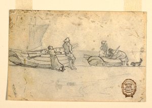 Two Boats on Beach with Figures, Cullercoats, England, 1881–82 by Winslow Homer