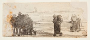 Figures Overlooking Bay and Small Boat, Cullercoats, England