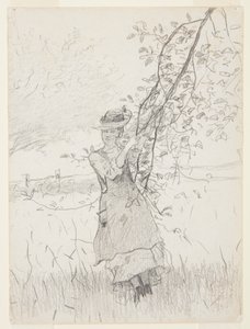 Girl Holding a Branch of an Apple Tree