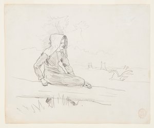 Girl Seated on a Tree Trunk