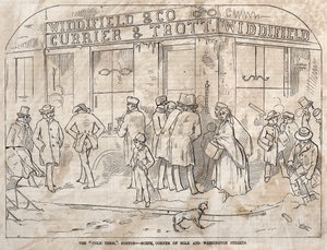 The Cold Term, Boston - Scene, Corner Milk and Washington Streets, 1858 by Winslow Homer