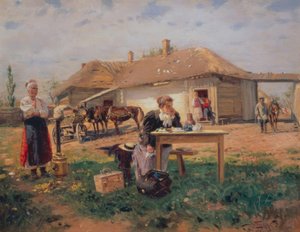 The Arrival of the Teacher in the Village by Wladimir Jegorowitsch Makowski