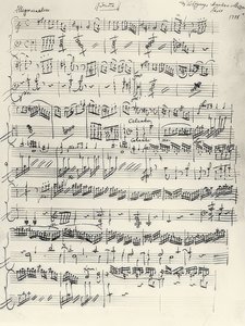 Beginning of the Piano Sonata in A Minor. KV310. Autograph. 1778