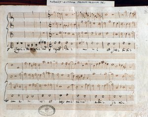 Sheet music page of Querite primum regnum Dei by Mozart to obtain the title of Accademico filarmonico by Wolfgang Amadeus Mozart