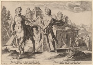 Apollo Entrusting Chiron with the Education of Asclepius by Workshop of Hendrick Goltzius, after Hendrick Goltzius