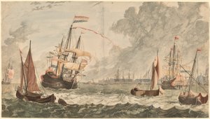 The River IJ at Amsterdam by Workshop of Johann Teyler after Jan van Call