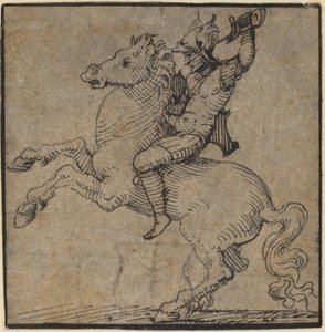 Warrior in Renaissance Armor on a Rearing Horse