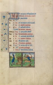 A Man Knocking Acorns from a Tree; Zodiacal Sign of Sagittarius by Workshop of Willem Vrelant