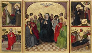 Retable of the Holy Spirit open. Pentecost, Annunciation, Nativity, Resurrection of Christ and Death of the Virgin, c. 1448 by Workshop of the Wolfgang Retable
