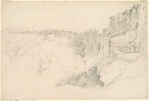 Hillside with Houses and Figures by Worthington Whittredge
