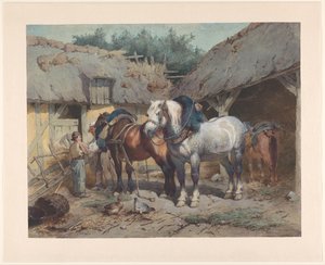 Horses by a Stable