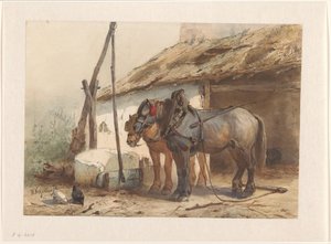 Two Horses Standing in Front of a Stable by Wouter  Verschuur