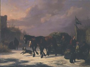 A Horse Drawn Sledge by Booth by Wouterus Verschuur