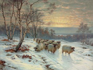 A Shepherd with His Flock in a Winter Landscape