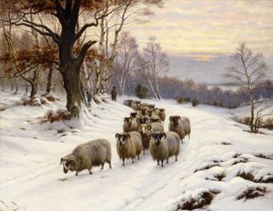A Shepherd and his Flock on a Path in Winter