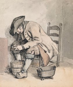 A Seated Man Leaning over a Pail; Three Women (Shadowy) on verso by Wybrand Hendriks