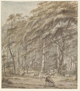 A Shepherd with Sheep Among the Maples in Haarlemmerhout by Wybrand Hendriks