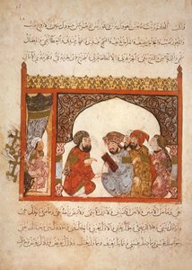 Chancellery Maragha: the governor has proposed Abu Zayd to enter his service, from Al Maqamat by Al Hariri, c.1240 by Yahya ibn Mahmud Al Wasiti