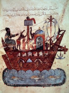 The Bourgeois al-Harith and the Wandering Navigator Abu-Zayd on a Miniature Boat from the 